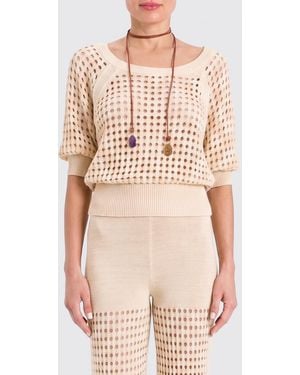 Twinset Perforated Cotton Knit Top - Natural