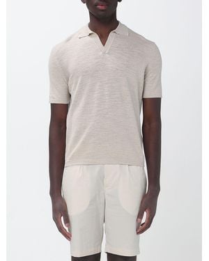 Brooksfield Linen Bowling Collar Polo Shirt - Natural