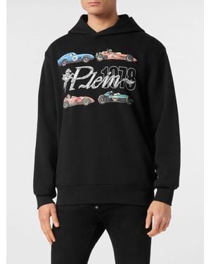 Philipp Plein Cotton Hoodie With Graphic Logo Print - Black