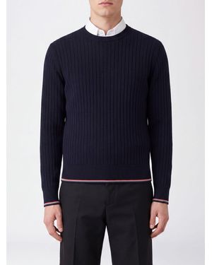 Thom Browne Slim-Fit-Pullover Von Aus Wollmischung Mit 4-Bar-Streifen Und Rundhalsausschnitt - Blau
