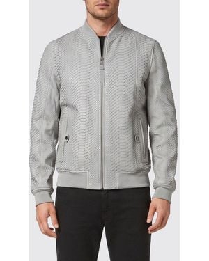 Billionaire Python Leather Bomber Jacket With Zip Closure And Applied Logo - Gray