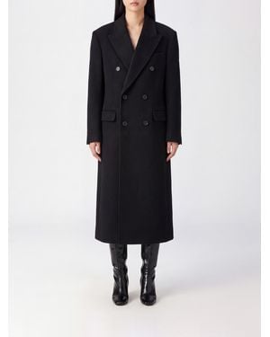 DUNST Double-Breasted Wool And Cashmere Long Coat With Peak Lapels - Blue
