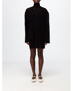 MSGM High-Neck Long-Sleeved Lace Mini Dress - Black