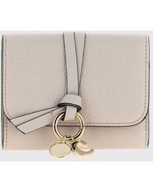 Chloé ChloÉ Calfskin Leather Trifold Wallet With Logo Charm - Natural