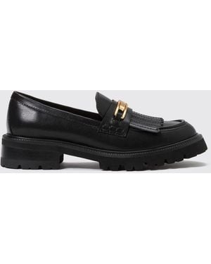 Twinset Smooth Leather Penny Loafers With Fringes And Lug Sole - Black