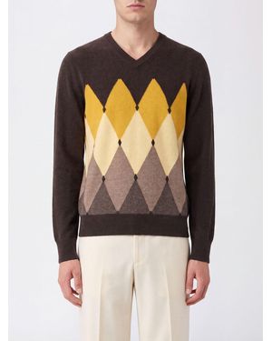 Ballantyne Argyle Pattern 100% Cashmere Crewneck Sweater - Black