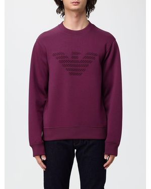 Emporio Armani High Neck Cotton Blend Zip-Up Sweatshirt With Eagle Logo - Purple