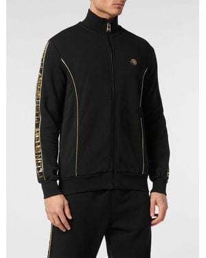 Philipp Plein Sudadera De Punto Con Cremallera, Cuello Alto Y Logo En La Espalda - Negro