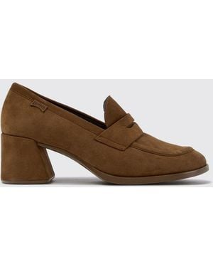 Camper Kora Nubuck Loafers With Strap And Medium Heel - Brown