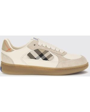 Burberry Terrace Leather And Suede Sneakers With Vintage Check Motif - Natural