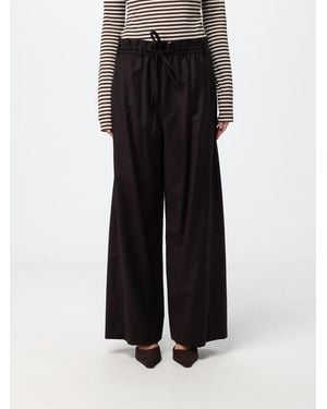 Tela High-Waisted Wide-Leg Wool Blend Pants With Drawstring - Black