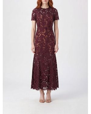 Self-Portrait A-Linien-Spitzen-Minikleid Mit Kurzen Ärmeln Und Gürtel - Lila