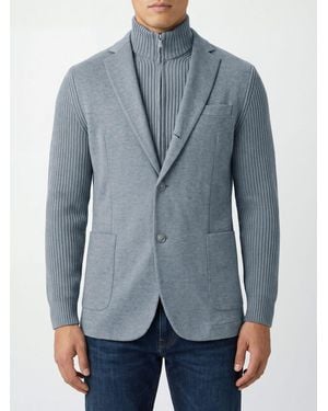 Eleventy Single-Breasted Knit Wool Blazer With Notch Lapels - Blue
