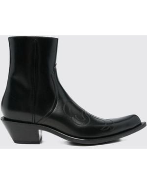 Acne Studios Leather Western Ankle Boots With Tapered Toe And Side Zip - Black