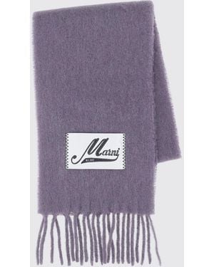 Marni Logo-Patch Fringed Alpaca Wool-Blend Scarf - Purple