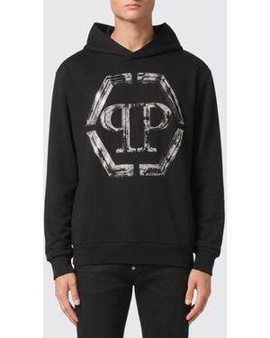 Philipp Plein Sudadera Con Capucha De Algodón Con Logo Hexagon Y Monograma - Negro