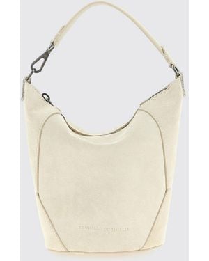 Brunello Cucinelli Bc Duo Suede Bucket Bag With Monile - White