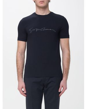 Giorgio Armani Stretch Cotton T-Shirt With Logo - Blue
