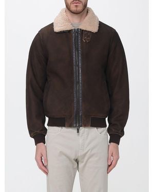 Heskimo Padded Suede Leather Bomber Jacket With Fur Collar - Black