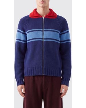 Marni Striped Cotton Turtleneck Cardigan With Zip Closure - Blue