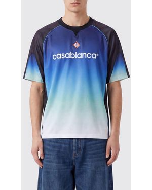 CASABLANCA Polyester Crewneck T-Shirt With Abstract Graphic Print And Logo - Blue