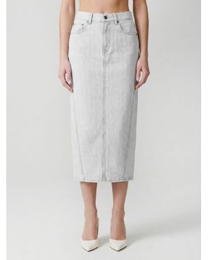 Haikure Cotton Denim Midi Skirt - White