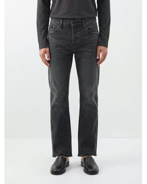 Purple Straight-Fit Stretch-Denim Jeans With Rhinestone Application - Black