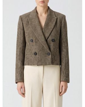 Brunello Cucinelli Double-Breasted Chevron Wool Blazer With Peak Lapels - Natural
