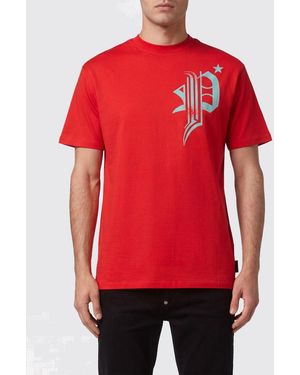 Philipp Plein Cotton T-Shirt With Graphic Print And Rear Logo - Red