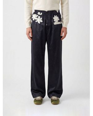 Dries Van Noten Floral Cotton Blend Palazzo Trousers - Blue