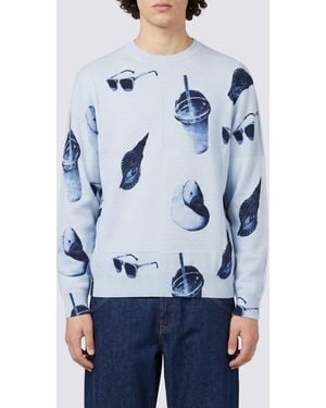 Paul Smith Cotton Crew Neck Pullover With Graphic Print - Blue