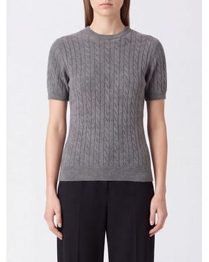 GIMAGUAS Short-Sleeved Wool-Blend Sweater With A Round Neck - Gray