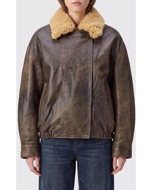 R13 Double-Breasted Lambskin Shearling Jacket With Fur Collar - Brown