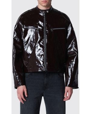 Séfr Relaxed Fit Leather Bomber Jacket With Biker Collar And Dropped Shoulders - Black