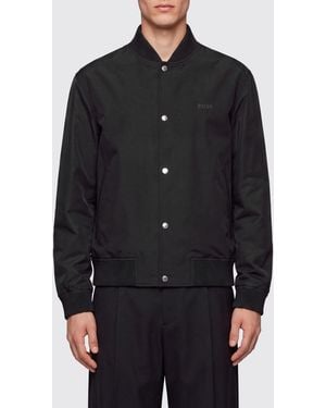 BOSS Technical Fabric Varsity Bomber Jacket With Button Closure - Black