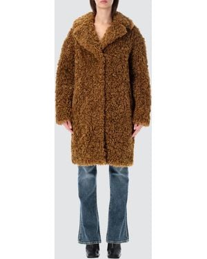 Stand Studio Knee-Length Faux Fur Coat With Dropped Shoulders - Brown