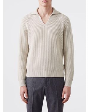 Brioni Polo De Punto De Manga Larga En Puro Cachemir - Blanco