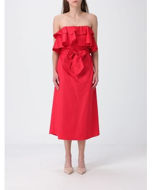 Hanita Cotton Poplin Midi Dress With Ruffles - Red
