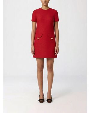 Valentino Vlogo Virgin Wool And Silk Dress - Red