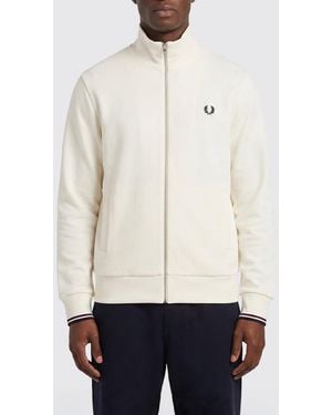 Fred Perry Cotton Zip-Up Sweatshirt - Natural