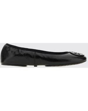 Tory Burch Reva Smooth Leather Ballet Flats With Tone-On-Tone Double T Logo - White