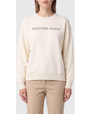 Michael Kors Cotton Crewneck Sweatshirt With Contrasting Logo And Dropped Shoulders - Natural