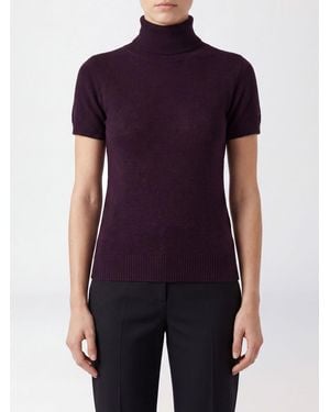 Allude Slim Fit Short-Sleeved Cashmere Turtleneck Sweater - Purple