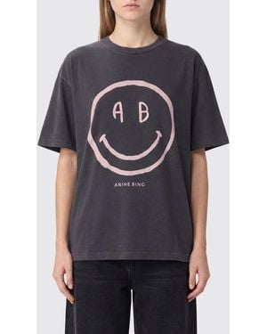 Anine Bing Graphic Print Cotton T-Shirt With Contrasting Logo - Gray