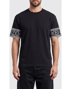 KENZO Camiseta De Algodón Con Logo Estampado En Contraste Y Hombros Caídos - Negro