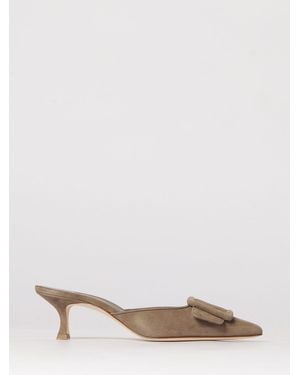 Manolo Blahnik Maysale Suede Mules With Decorative Buckle - Natural