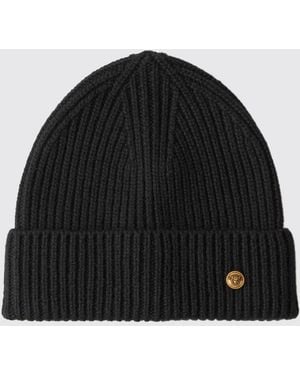 Versace Beanie-Mütze Aus Schurwolle Mit Medusa-Logo Und Umschlag - Schwarz