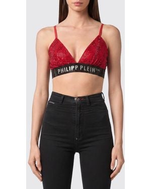 Philipp Plein Cropped V-Neck Top With All-Over Rhinestone Embroidery - Black