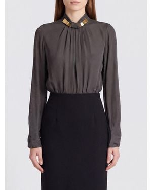 Elisabetta Franchi Long-Sleeved Georgette Blouse With Jewel Neck - Black