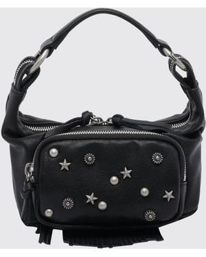Marge Sherwood Mini Leather Hobo Bag With Studs, Fringes And Star Embroidery - Black